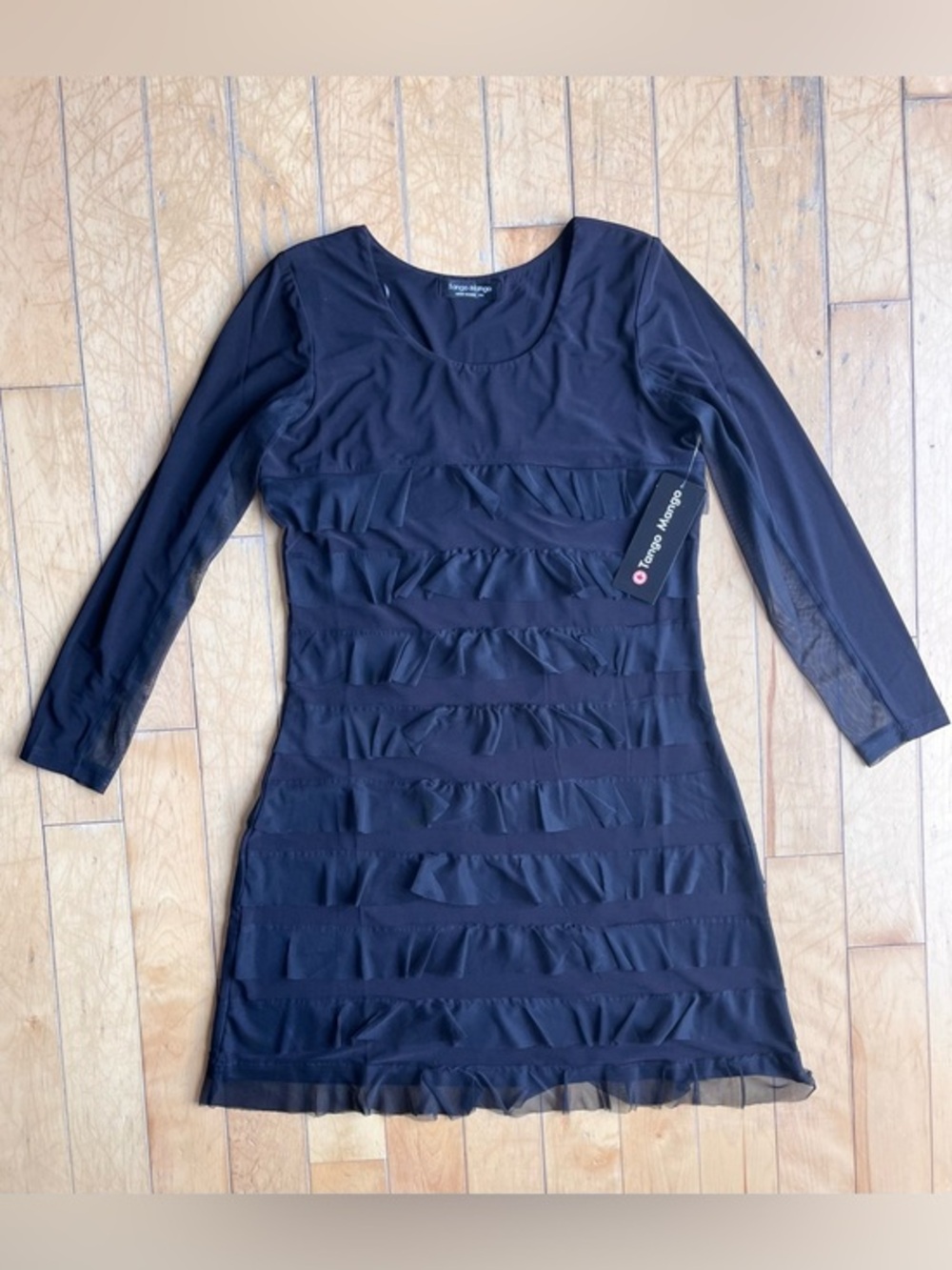 Tango Mango NEW Black Textured Long Sleeve Layered Dress Size Small